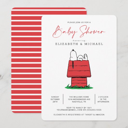 Peanuts Snoopy Dog House - Baby shower Uitnodiging (Voorkant / Achterkant)