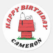 Peanuts Snoopy Dog House Birthday Classic Round St Ronde Sticker (Voorkant)