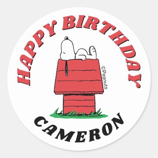 Peanuts Snoopy Dog House Birthday Classic Round St Ronde Sticker (Voorkant)