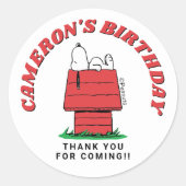 Peanuts Snoopy Dog House Birthday Classic Round St Ronde Sticker (Voorkant)