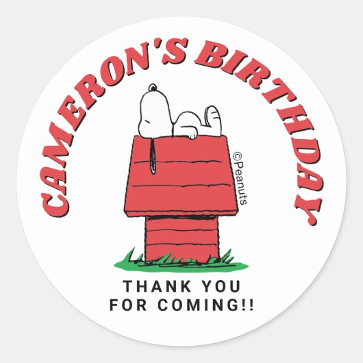 Peanuts Snoopy Dog House Birthday Classic Round St Ronde Sticker (Voorkant)