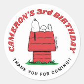 Peanuts Snoopy Dog House Birthday Classic Round St Ronde Sticker (Voorkant)