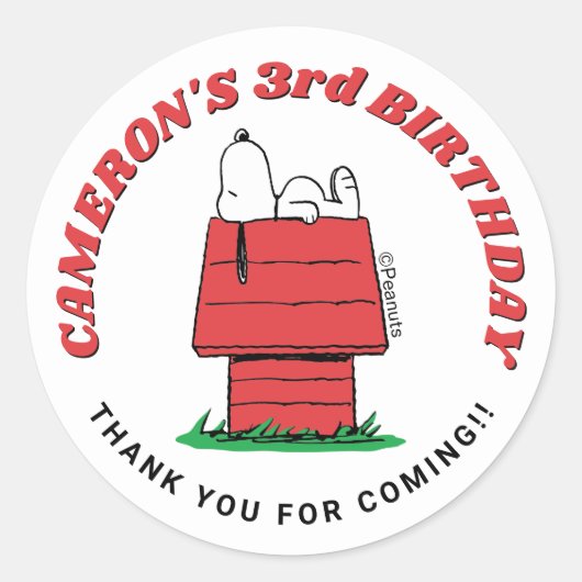 Peanuts Snoopy Dog House Birthday Classic Round St Ronde Sticker (Voorkant)