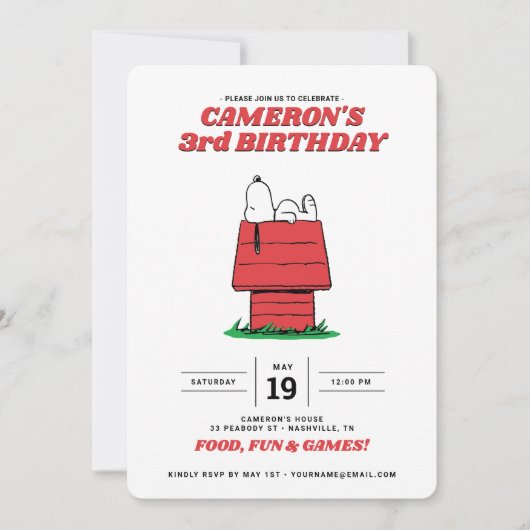 Peanuts Snoopy Dog House Birthday Invitation Kaart (Voorkant)