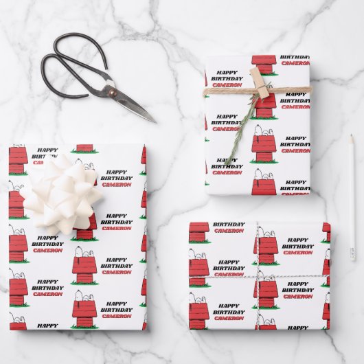 Peanuts Snoopy Dog House Birthday Wrapping Paper S (Voorkant)