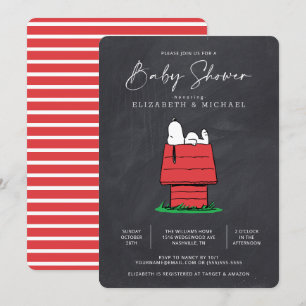 Peanuts Snoopy Dog House - Chalkboard Baby shower Kaart