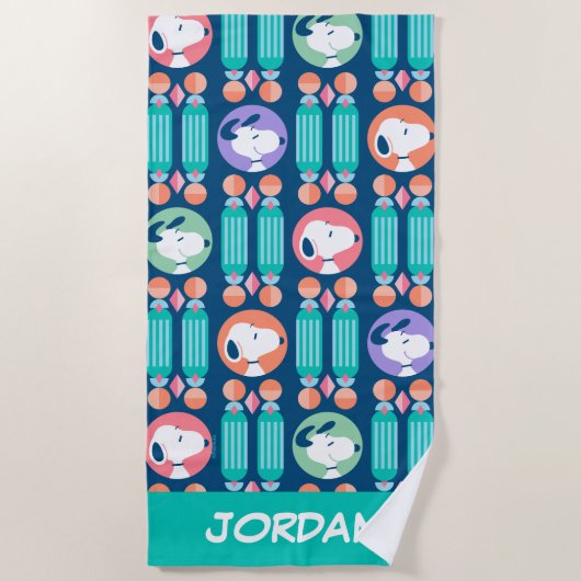 Peanuts | Snoopy Donkerblauw | Voeg je naam toe Strandlaken (Voorkant)