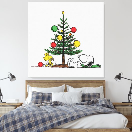 Peanuts Snoopy Festive Christmas Tree Holiday Gift Canvas Afdruk (Insitu (Slaapkamer))