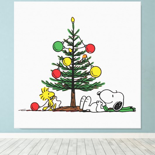 Peanuts Snoopy Festive Christmas Tree Holiday Gift Canvas Afdruk (Insitu (Houten vloer))