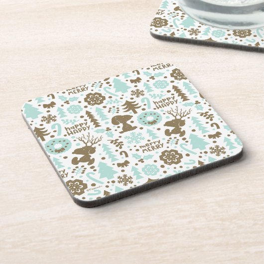 Peanuts | Snoopy Frosty Christmas Pattern Bier Onderzetter (Linkerzijde)