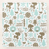 Peanuts | Snoopy Frosty Christmas Pattern Glazen Onderzetter (Voorkant)