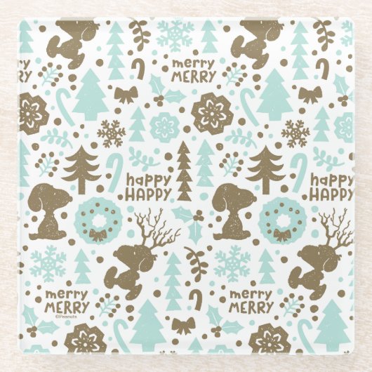 Peanuts | Snoopy Frosty Christmas Pattern Glazen Onderzetter (Voorkant)