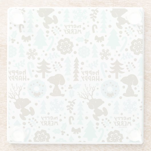 Peanuts | Snoopy Frosty Christmas Pattern Glazen Onderzetter (Achterkant)