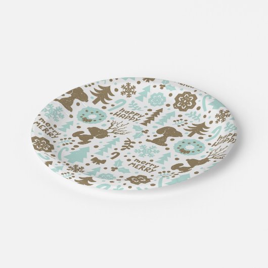 Peanuts | Snoopy Frosty Christmas Pattern Papieren Bordje (Gekanteld)