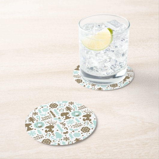 Peanuts | Snoopy Frosty Christmas Pattern Ronde Kartonnen Onderzetter (Insitu)