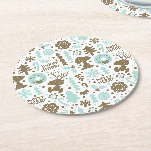 Peanuts | Snoopy Frosty Christmas Pattern Ronde Kartonnen Onderzetter (Gebogen)