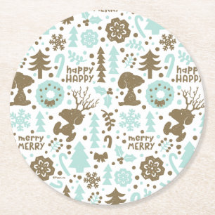 Peanuts   Snoopy Frosty Christmas Pattern Ronde Kartonnen Onderzetter