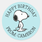 Peanuts | Snoopy | Gefeliciteerd Ronde Sticker (Voorkant)