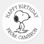 Peanuts | Snoopy | Gefeliciteerd Ronde Sticker (Voorkant)