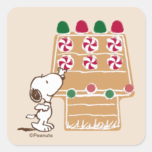 Peanuts | Snoopy Gemberkoekhuis Vierkante Sticker (Voorkant)