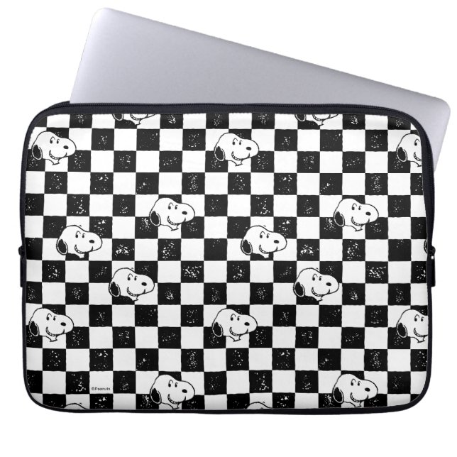 Peanuts | Snoopy geruite vlag Laptop Sleeve (Voorkant)
