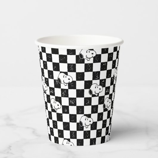 Peanuts | Snoopy geruite vlag Papieren Bekers (Achterkant)