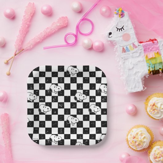 Peanuts | Snoopy geruite vlag Papieren Bordje (Feest)