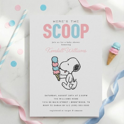 Peanuts Snoopy | Hier is de Scoop - Baby shower Kaart