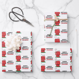 Peanuts Snoopy Hondenhok Verjaardagsverpakkings Pa Inpakpapier Vel