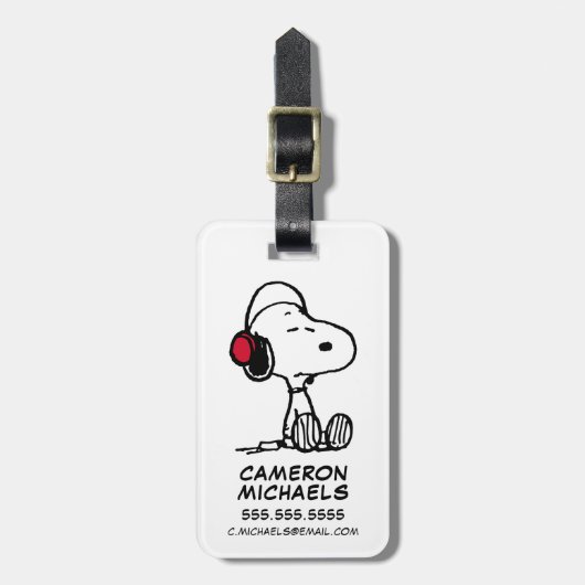 Peanuts | Snoopy in headsets Bagagelabel (Voorkant verticaal)