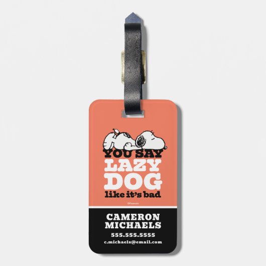 Peanuts | Snoopy je zegt luie hond alsof het slech Bagagelabel (Achterkant verticaal)
