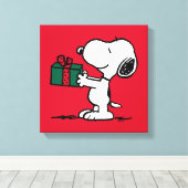 Peanuts | Snoopy Kerstcadeau Giver Canvas Afdruk (Insitu (Houten vloer))