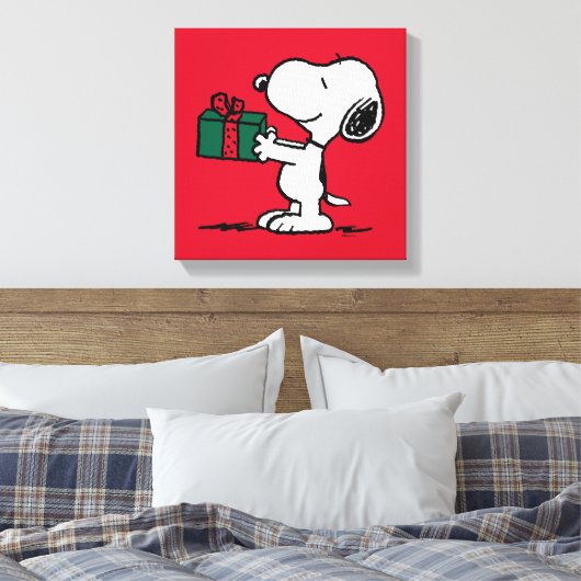 Peanuts | Snoopy Kerstcadeau Giver Canvas Afdruk (Insitu (Slaapkamer))