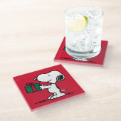 Peanuts | Snoopy Kerstcadeau Giver Glazen Onderzetter (Schuin)