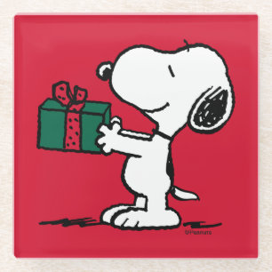 Peanuts   Snoopy Kerstcadeau Giver Glazen Onderzetter