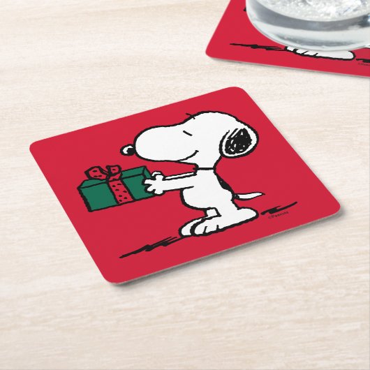 Peanuts | Snoopy Kerstcadeau Giver Kartonnen Onderzetters (Schuin)