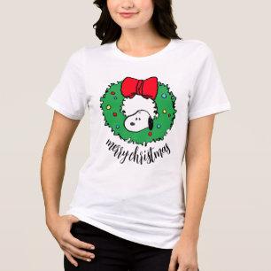 Peanuts   Snoopy Kerstkrans en strik Tri-Blend Shirt