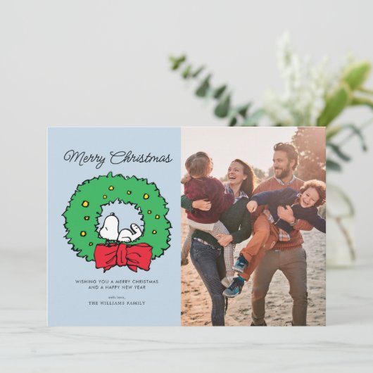 Peanuts | Snoopy Kerstkrans Feestdagenkaart (Staand voorkant)