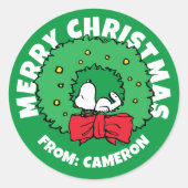 Peanuts | Snoopy Kerstkrans Ronde Sticker (Voorkant)