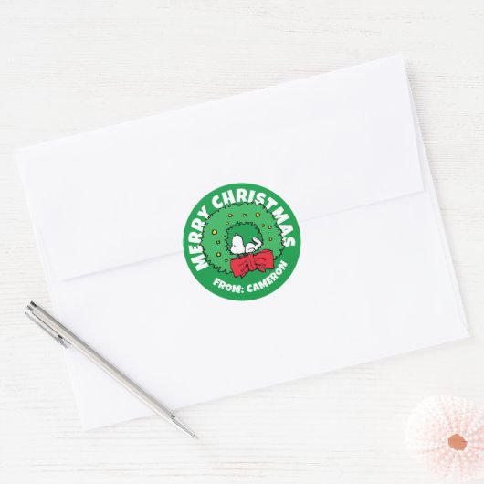 Peanuts | Snoopy Kerstkrans Ronde Sticker (Envelop)