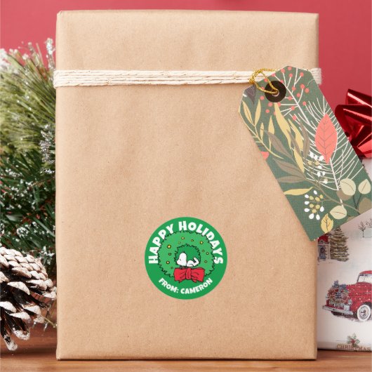 Peanuts | Snoopy Kerstkrans Ronde Sticker (Feestdagen)