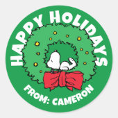 Peanuts | Snoopy Kerstkrans Ronde Sticker (Voorkant)