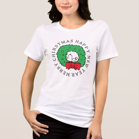 Peanuts | Snoopy Kerstkrans Tri-Blend Shirt (Voorkant)