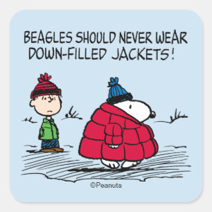 Peanuts Snoopy & Linus met dons gevulde jas Vierkante Sticker
