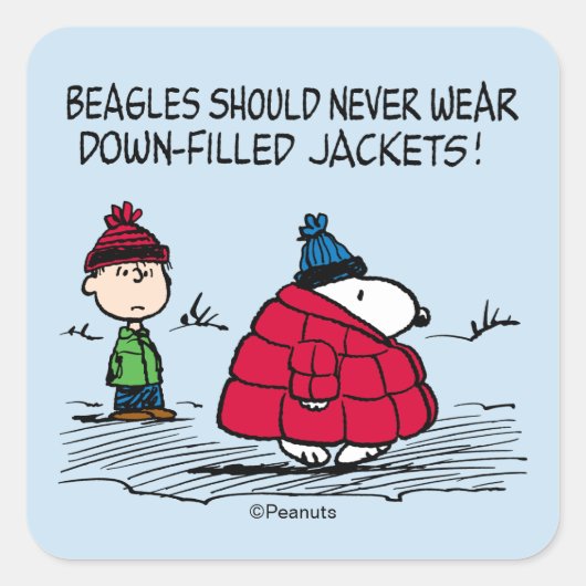 Peanuts | Snoopy & Linus met dons gevulde jas Vierkante Sticker (Voorkant)