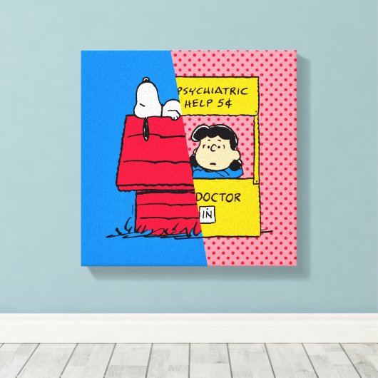 Peanuts | Snoopy & Lucy half & half Canvas Afdruk (Insitu (Houten vloer))