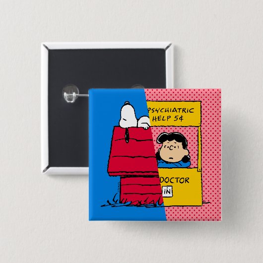 Peanuts | Snoopy & Lucy half & half Vierkante Button 5,1 Cm (Voorkant /achterkant)