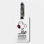 Peanuts | Snoopy met hoofdtelefoons Bagagelabel (Achterkant verticaal)