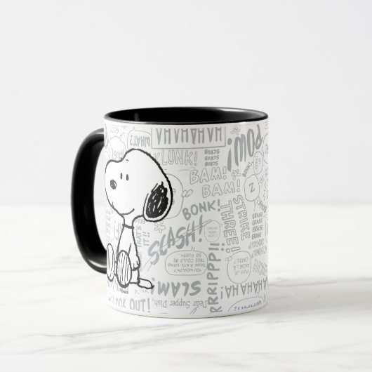 PEANUTS | Snoopy on Black White Comics Mok (Voorkant links)