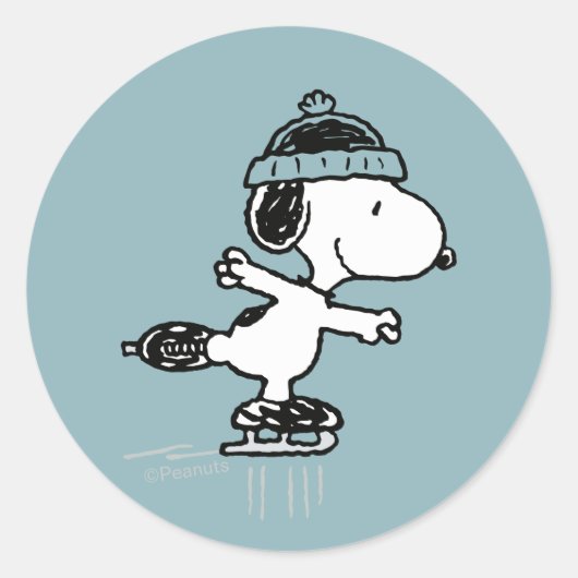 Peanuts | Snoopy Op Ijs Ronde Sticker (Voorkant)